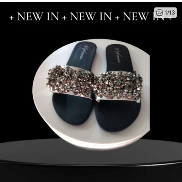 Black Sequin Slides Sandals Size 10 Y2K - Picture 14 of 14